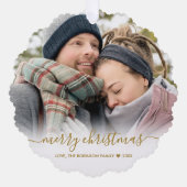 Modernes Goldenes Drehbuch 2 Foto Weihnachten Ornament Karte (Vorderseite)