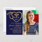 Modernes Goldenes FOTO Pflege Abschluss Einladung Postkarte (Vorne/Hinten)