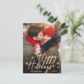 Modernes Goldenes FOTO Weihnachten Gruß Postkarte (Stehend Vorderseite)