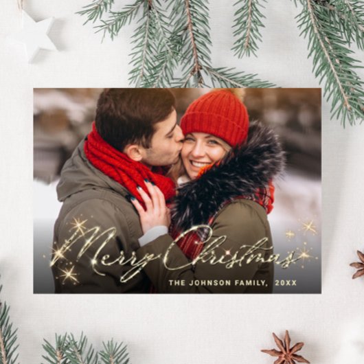 Modernes Goldenes FOTO Weihnachten Gruß Postkarte