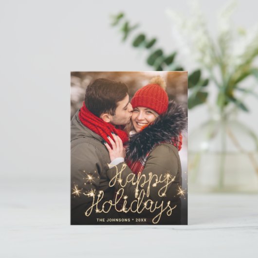 Modernes Goldenes FOTO Weihnachten Gruß Postkarte (Stehend Vorderseite)