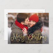 Modernes Goldenes FOTO Weihnachten Gruß Postkarte (Vorne/Hinten)