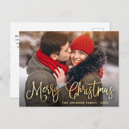 Modernes Goldenes FOTO Weihnachten Gruß Postkarte (Vorne/Hinten)