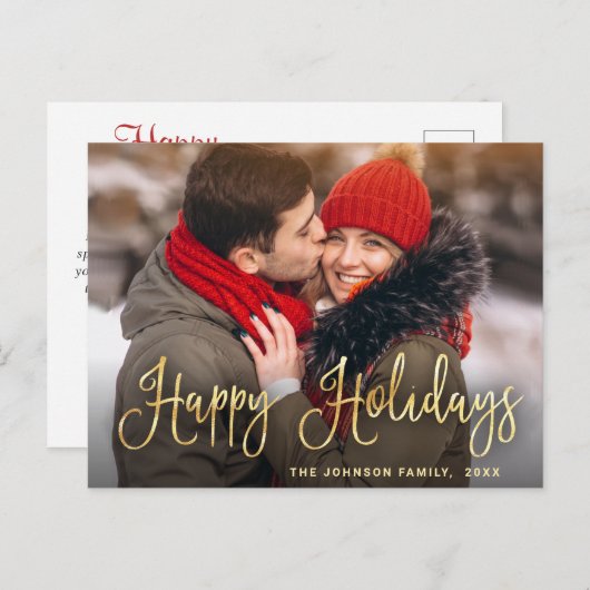 Modernes Goldenes FOTO Weihnachtsgrüßen Postkarte (Vorne/Hinten)