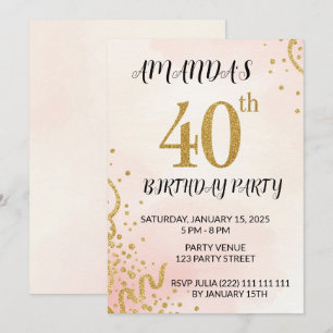 Modernes goldenes Glitter 40. Geburtstag Einladung