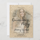 Modernes goldenes Glitzer funkeln Foto Quinceañera Einladung (Vorderseite)