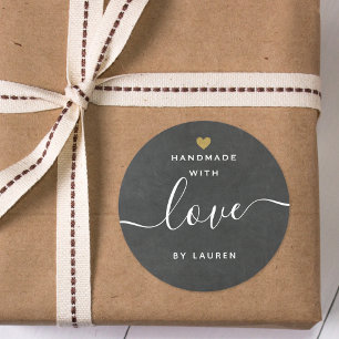 Modernes goldenes Herz, handgefertigt mit Liebe vo Runder Aufkleber