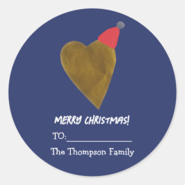Modernes Goldenes Herz mit Weihnachts-Hat Dunkelbl Runder Aufkleber