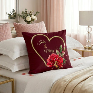 Modernes Goldenes Herz und Rose Rot Kissen