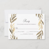 Modernes Goldenes Leaf Wreath Wedding RSVP (Vorderseite)