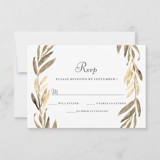 Modernes Goldenes Leaf Wreath Wedding RSVP (Vorderseite)