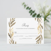 Modernes Goldenes Leaf Wreath Wedding RSVP (Stehend Vorderseite)
