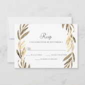 Modernes Goldenes Leaf Wreath Wedding RSVP (Rückseite)