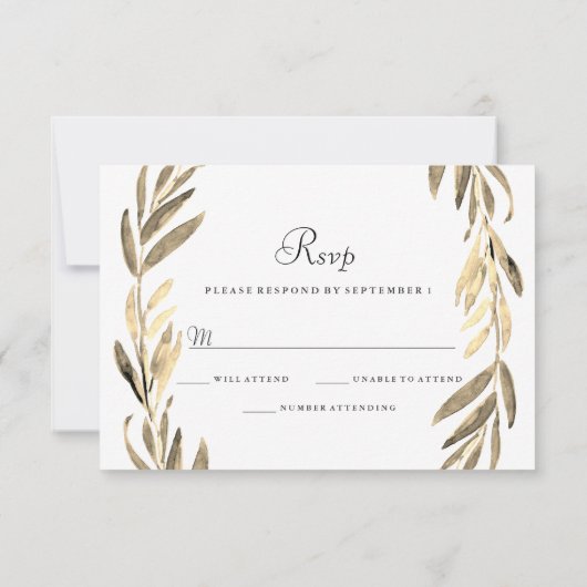 Modernes Goldenes Leaf Wreath Wedding RSVP (Rückseite)
