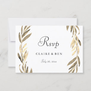 Modernes Goldenes Leaf Wreath Wedding RSVP Karte