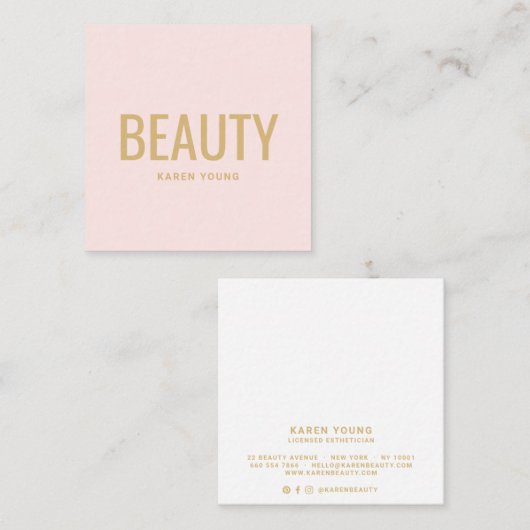 Modernes goldenes Schönheitssalon mit rosafarbenem Quadratische Visitenkarte (Vorne/Hinten)