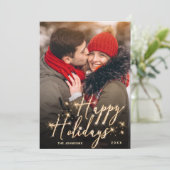 Modernes Goldenes Weihnachtsgrüßen im FOTO Feiertagskarte (Stehend Vorderseite)