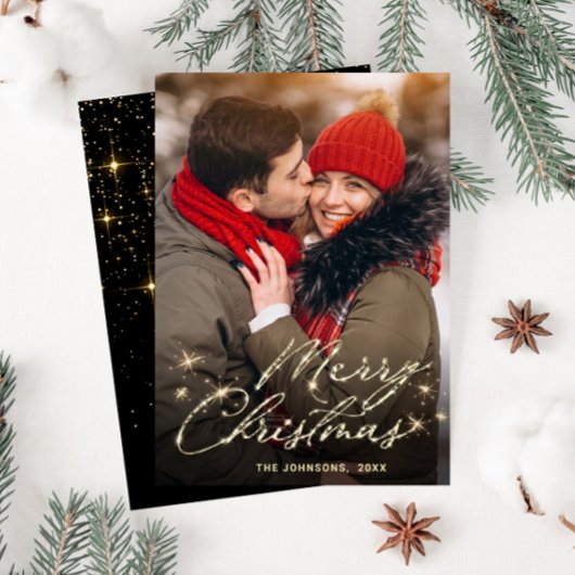 Modernes Goldenes Weihnachtsgrüßen im FOTO Feiertagskarte