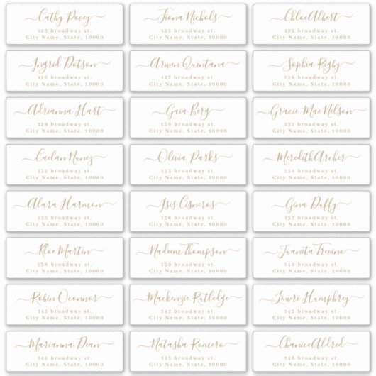 Modernes, goldfarbenes Hochzeitsgast-Adresslabel Aufkleber (Vorderseite)
