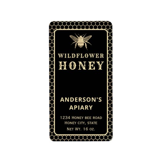 Modernes goldfarbenes Honigweinetikett Adressaufkleber (Vorne)