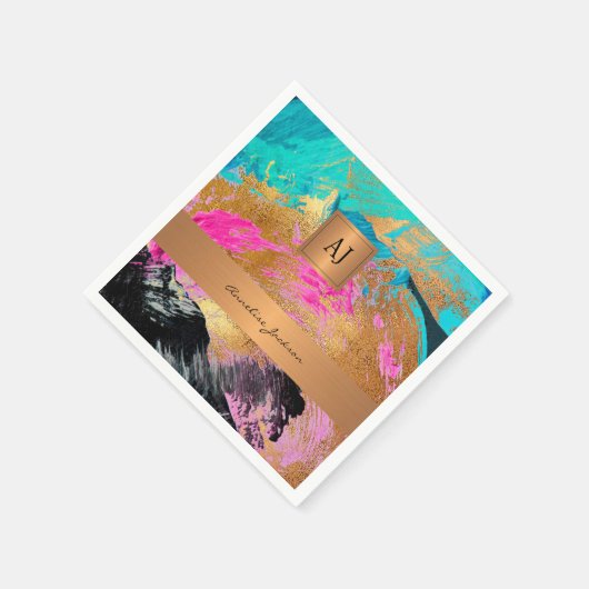 Modernes, goldfarbenes Monogramm, abstrakt Serviette (Ecke)