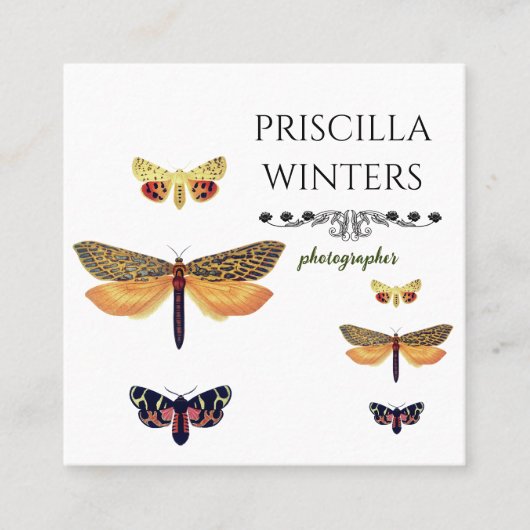Modernes, goldfarbenes Schmetterlingsmuster Quadratische Visitenkarte (Vorderseite)