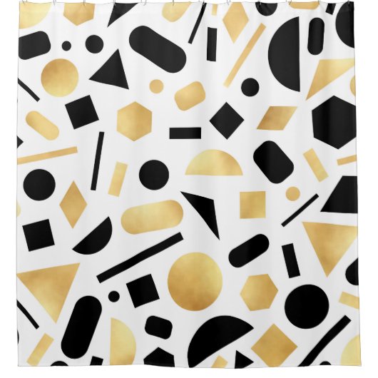 Modernes goldfarbenes Schwarz-weiß geometrisches M Duschvorhang (Vorderseite)