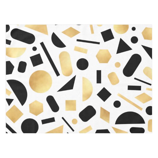 Modernes goldfarbenes Schwarz-weiß geometrisches M Tischdecke (Vorderseite (Horizontal))