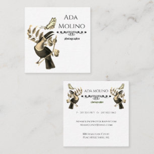 Modernes, goldfarbenes Toucan-Muster Quadratische Visitenkarte