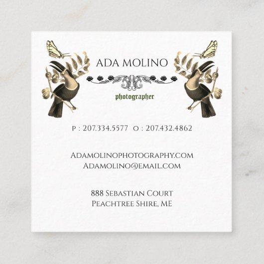 Modernes, goldfarbenes Toucan-Muster Quadratische Visitenkarte (Rückseite)