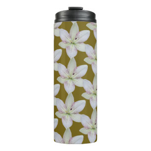 Modernes, goldgelb-geriebtes Lilienmuster-Blume Thermosbecher