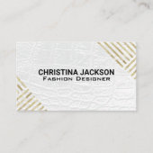 Modernes goldgestreiftes Muster | Weißes Leder Visitenkarte (Vorderseite)