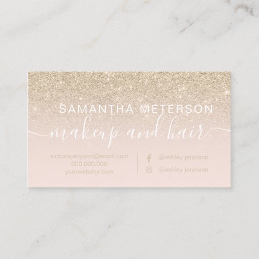 Modernes GoldGlitter ombre erröten Make-upskript Visitenkarte (Rückseite)