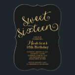 Modernes GoldGlitzer-16. Einladung<br><div class="desc">Gründen Sie Ihr elegantes Tochter-16. Geburtstag-Party weg vom Recht mit unserem schönen Imitat-Glitter und extravaganten Skript-16. Geburtstag-Party Einladung. Unsere stilvolle und zeitgenössische Party Einladung des Bonbons 16 kennzeichnet einen modernen GoldGlitter-Schriftart, den Set auf einem noblen klassischen schwarzen Hintergrund die Einladung, umdrehen einen zusammenpassenden Glitter hinter vorbei zu finden für eine...</div>