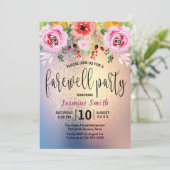 Modernes GoldGlitzer-Abschied-mit BlumenParty Einladung (Stehend Vorderseite)