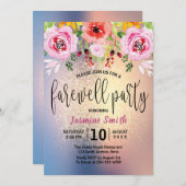 Modernes GoldGlitzer-Abschied-mit BlumenParty Einladung (Vorne/Hinten)