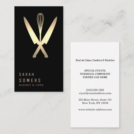 Modernes GoldGlitzer-Messer u. wischen Bäckerei Visitenkarte (Vorne/Hinten)