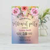 Modernes GoldGlitzer-Ruhestands-mit BlumenParty Einladung (Stehend Vorderseite)