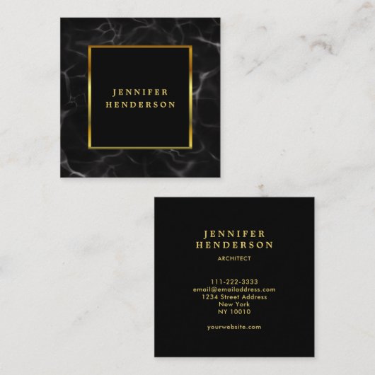 Modernes Goldgold aus schwarzem Marmor beruflich Quadratische Visitenkarte (Vorne/Hinten)