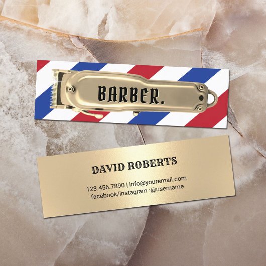 Modernes Goldhaar Clipper Barbershop Streifen Mini Visitenkarte