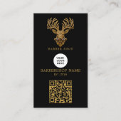 Modernes Goldhirsch-Friseurstab-Logo-Qr-Code Visitenkarte (Vorderseite)