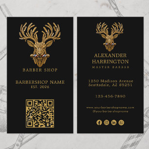 Modernes Goldhirsch-Master-Friseur-Shop-Logo Qr-Co Visitenkarte