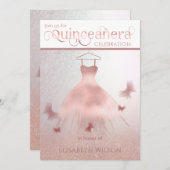 Modernes Goldkleid der Rose Quinceañera Einladung (Vorne/Hinten)