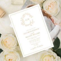 Modernes Goldleafy-Wappen Monogram-Foto Hochzeit