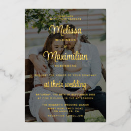 Modernes Goldskript 2 Fotos Hochzeitfolie Einladun Folieneinladung