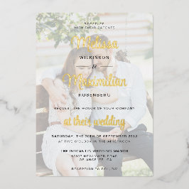 Modernes Goldskript 2 Fotos Hochzeitfolie Einladun Folieneinladung