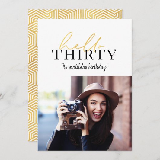 Modernes Goldskript+ geometrischer 30. Geburtstag  (Vorne/Hinten)