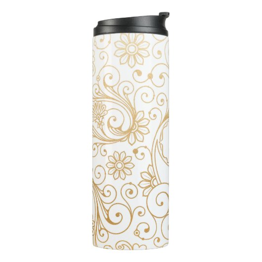 Modernes Goldstrudelmonogramm Thermosbecher (Nach links gedreht)