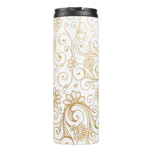 Modernes Goldstrudelmonogramm Thermosbecher (Rückseite)