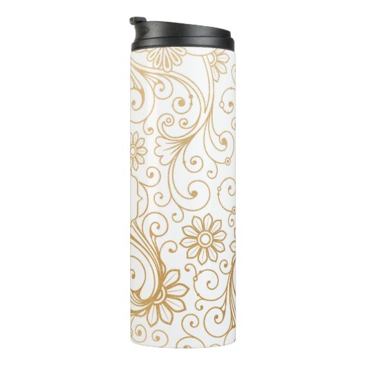 Modernes Goldstrudelmonogramm Thermosbecher (Nach rechts gedreht)